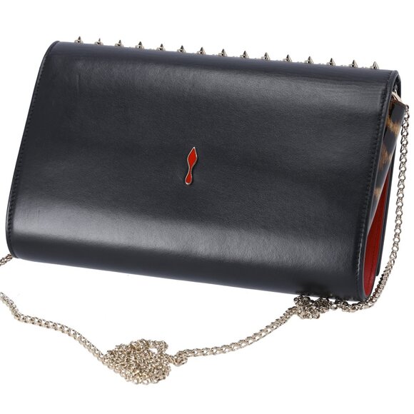 Christian Louboutin Paloma Clutch Crossbody Black Leather Leopard Studded - Picture 3 of 9